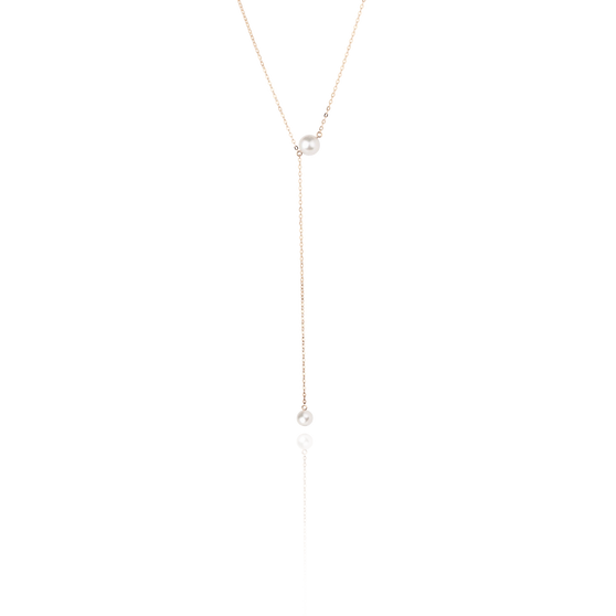 Long necklace SADIE in Y-form with two akoya pearls in 18 KT rose gold front view