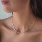 video of woman wearing short gold necklace from different angles