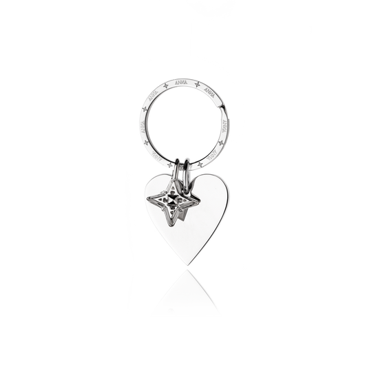 keychain in heart shape with star pendant in steel