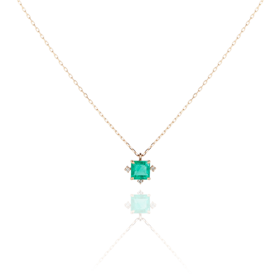 Necklace MAVIS with gemstone emerald and small white diamonds in rosegold 