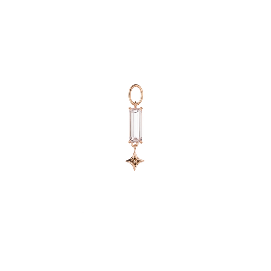 Cutout of pendant with white diamond and star in rose gold