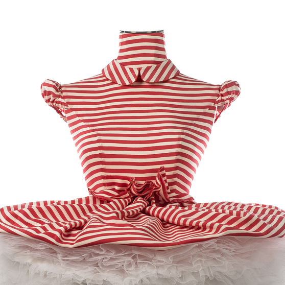Close up of Anna Doll with red and white strips front view