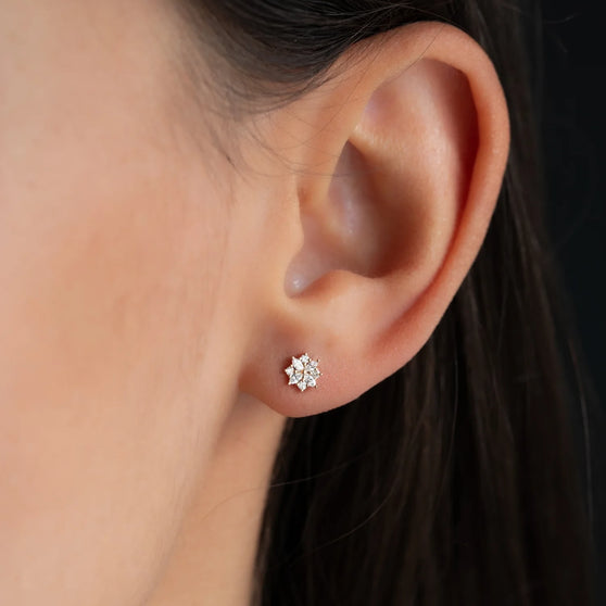 close up of ear with Anna ear stud Isabelle in rose gold with white diamonds