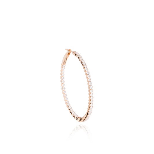 Front view of earring CHLOE 40mm with white diamonds in 18 kt rose gold