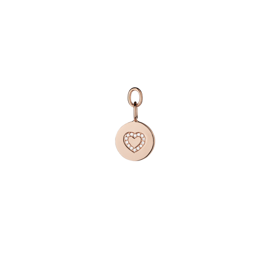 Pendant Coin Heart in 18 KT Rose gold with white diamonds in front view