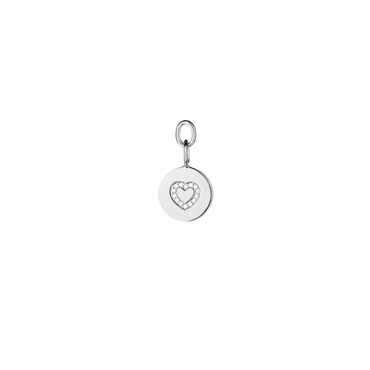 Pendant Coin Heart in 18 KT white gold with white diamonds in front view