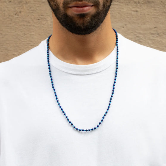 necklace Elliot for men with blue gemstones worn