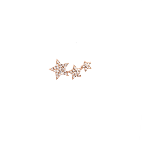 forntview of earring with stars and diamonds in rose gold