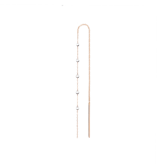 long earring in rose gold with five white diamonds