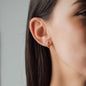 half face of woman with brown hair and diamond yellow gold earring with diamonds