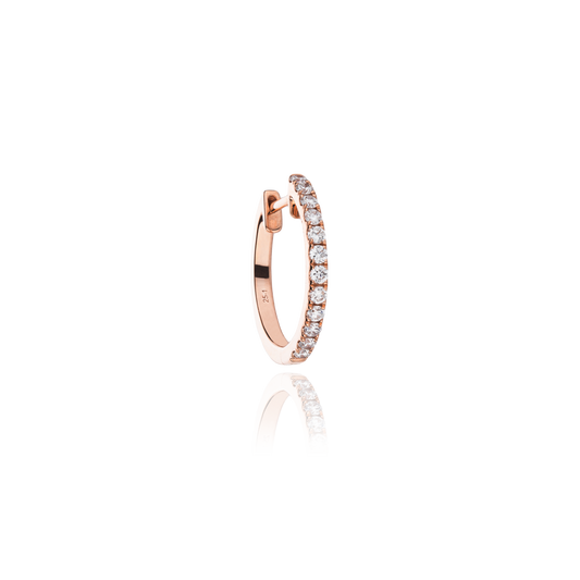 front view of creole earring middle size in rose gold with with diamonds