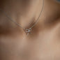 close up of necklace Daisy in sterling silver worn on womans neck