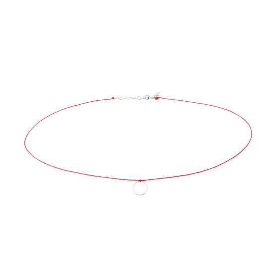 necklace LEXI with round pendant in sterling silver and red thread