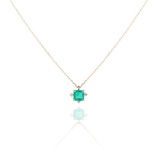 Necklace MAVIS with gemstone emerald and small white diamonds in rosegold 