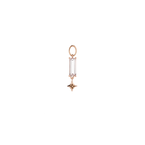 Cutout of pendant with white diamond and star in rose gold