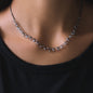 Video of neck with black rhodium-plated silver necklace with labradorite gemstones 